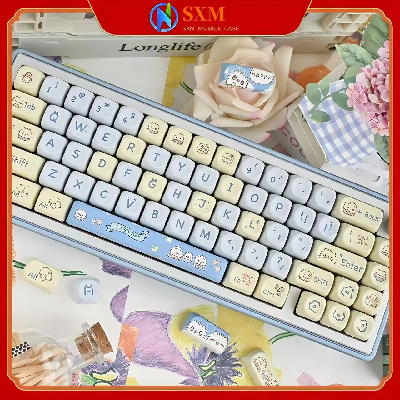 

Blue Kitty Single-sided Sublimation MOA Highly Personalized Theme Customized Mechanical Keyboard Keycaps