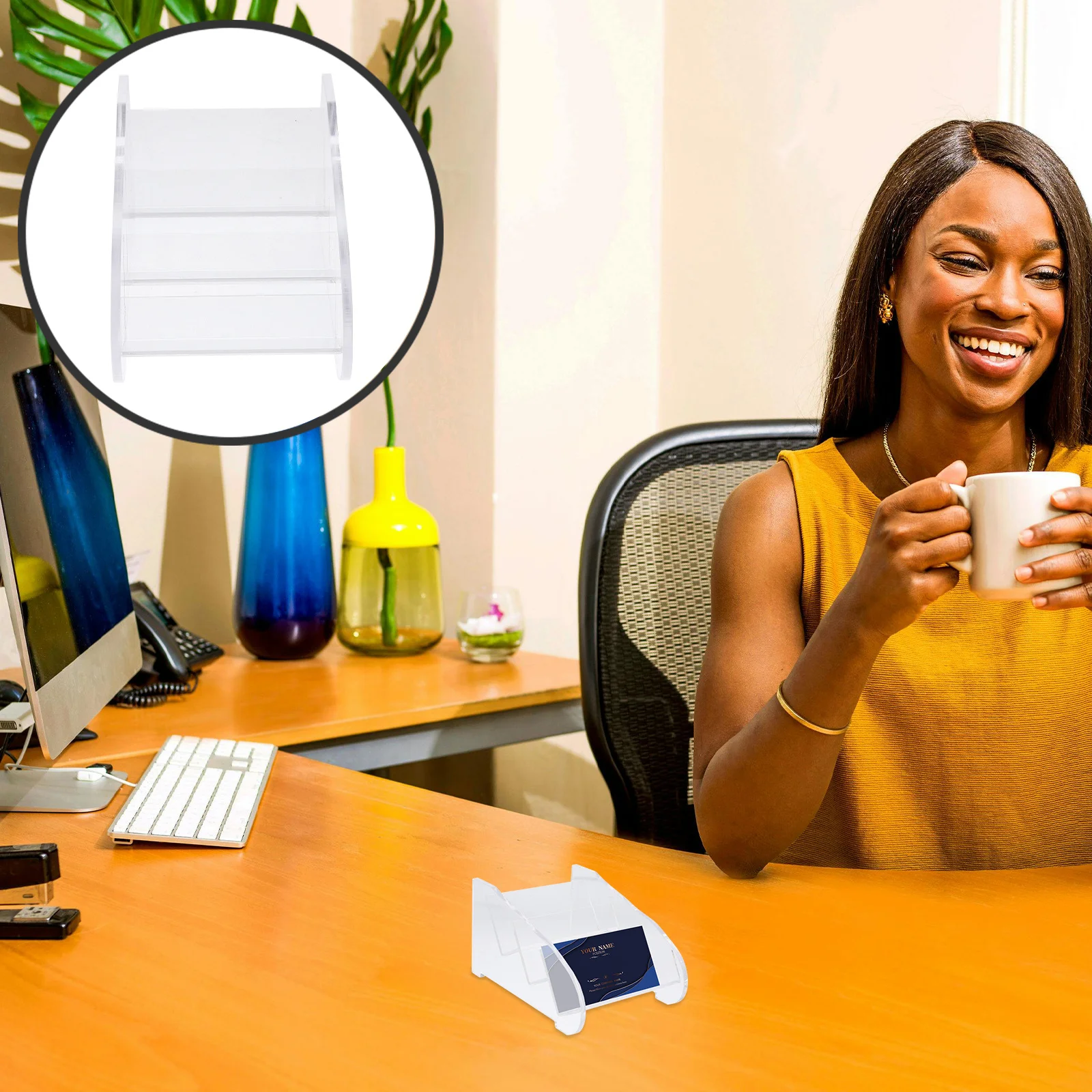 

3-Tier Acrylic Business Card Holder Clear Desk Display Stand for Professional Business Use Card Holder Clear Display Case