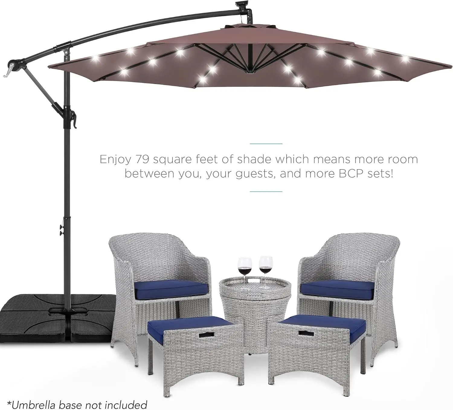 10ft Solar LED Offset Cantilever Hanging Market Patio Umbrella, 8 Sturdy Ribs, Easy Adjustment - Deep Taupe
