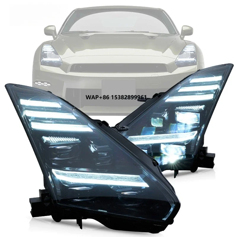 VLAND LED Day Running Light Car Accessories R35 Headlight Assembly 2008-2023 Modified LED Lens for GTR Front Lamp