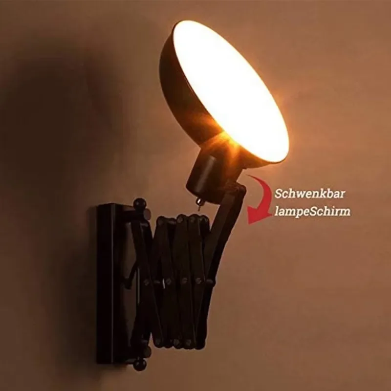 Adjustable Telescopic Arm Industrial Wrought Iron Wall Lamp with Flexible Swing Arm E26 Bulb Base Adjustable Angle