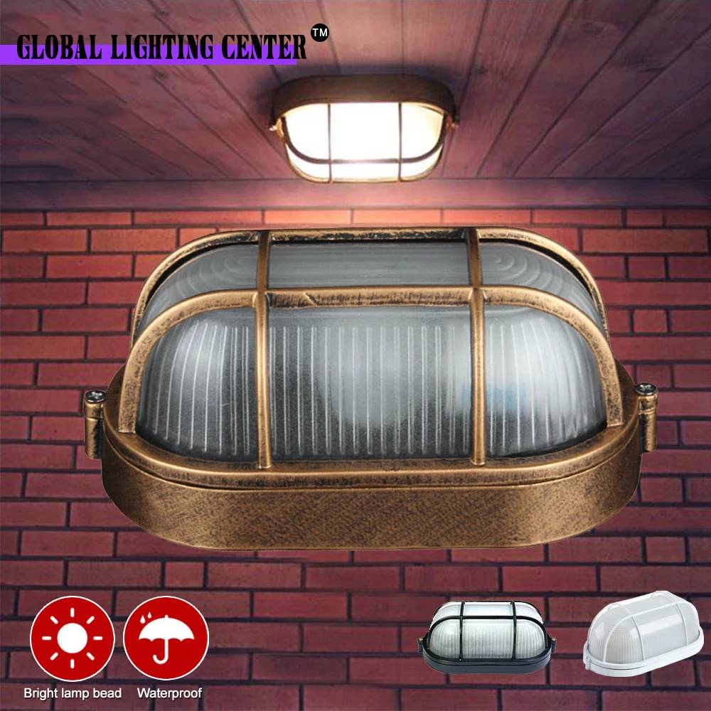 

E27 Outdoor Wall Light Porch Retro Ceiling Lamp Waterproof Oval Moisture Explosion-proof Lamp AC85-265V Decorative Lighting Lamp