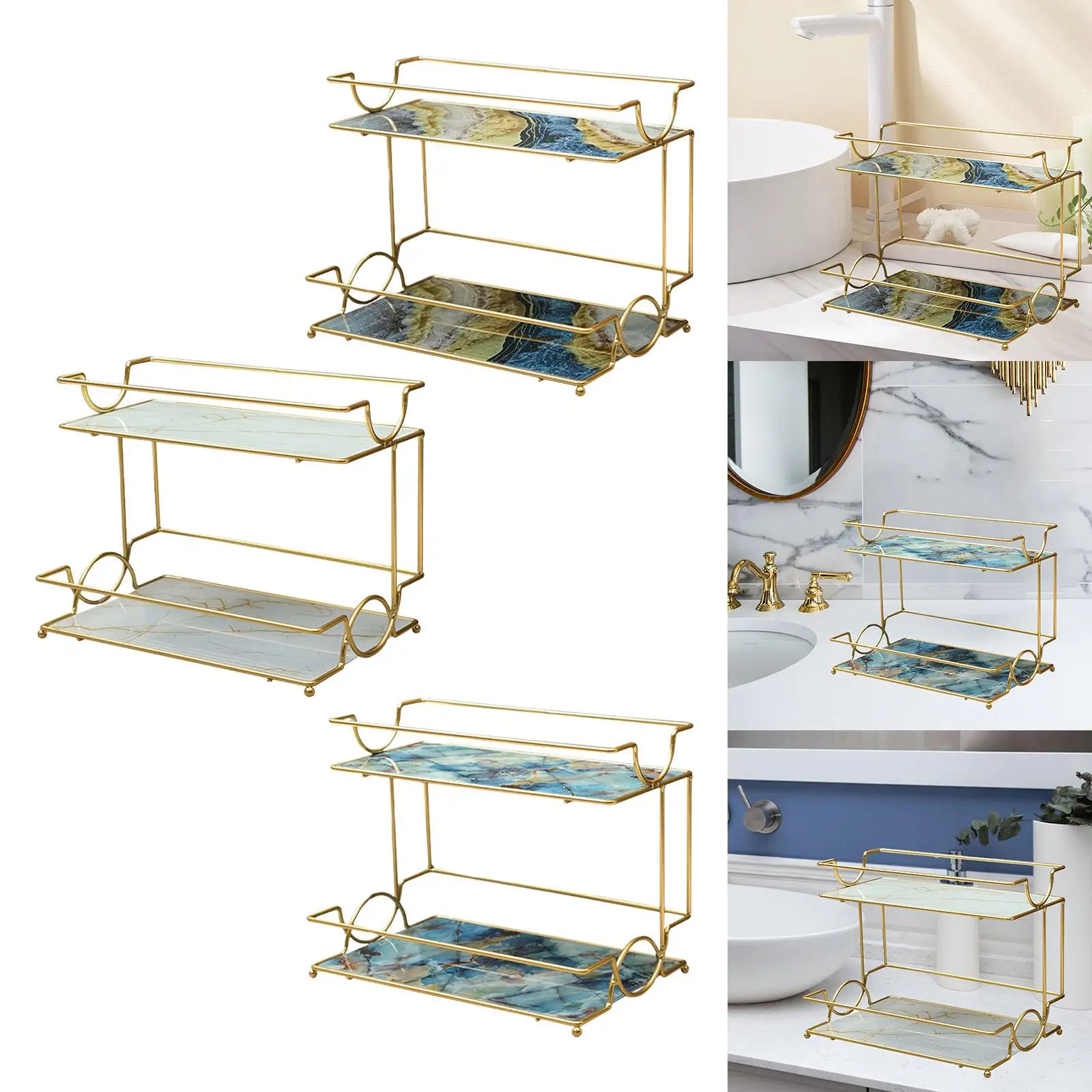 Eisen Stehenden Rack Lagerung Regal 2 Schichten Nordic Stil Bad Kosmetische Veranstalter für Desktop Kosmetik Schlafzimmer Dressing Tisch