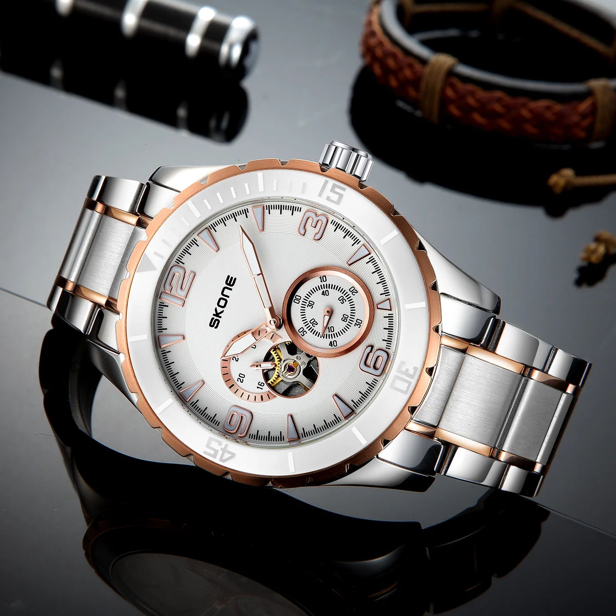 Reloj para hombre, reloj mecánico completamente automático de acero inoxidable, resistente al agua, luz nocturna, tendencia de negocios, reloj de marca de moda para hombre