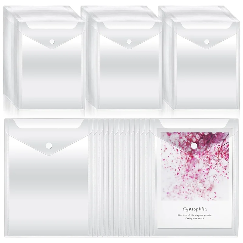 

EF-50Pcs Clear Plastic Envelopes Sticker Photo Storage Folder Clear Envelope Bag For School Home Office 7.08 X 9.44Inch