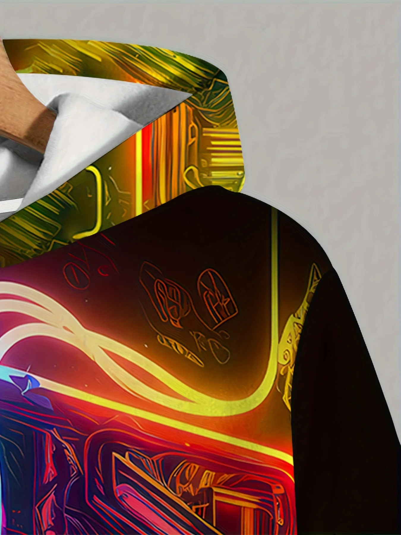 سترة بغطاء للرأس للرجال من Cyberpunk Style - طباعة وحدة تحكم ألعاب نيون نابضة بالحياة، سترة شارع Techwear لربيع/خريف
