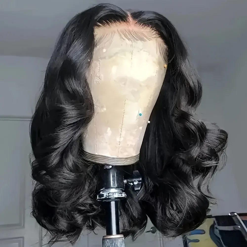 250% Density Glueless Human Hair Lace Front Wig - 13x4 Pre Plucked & Pre Cut 3D Dome Cap with Bleached Knots, Natural Black Body image 3