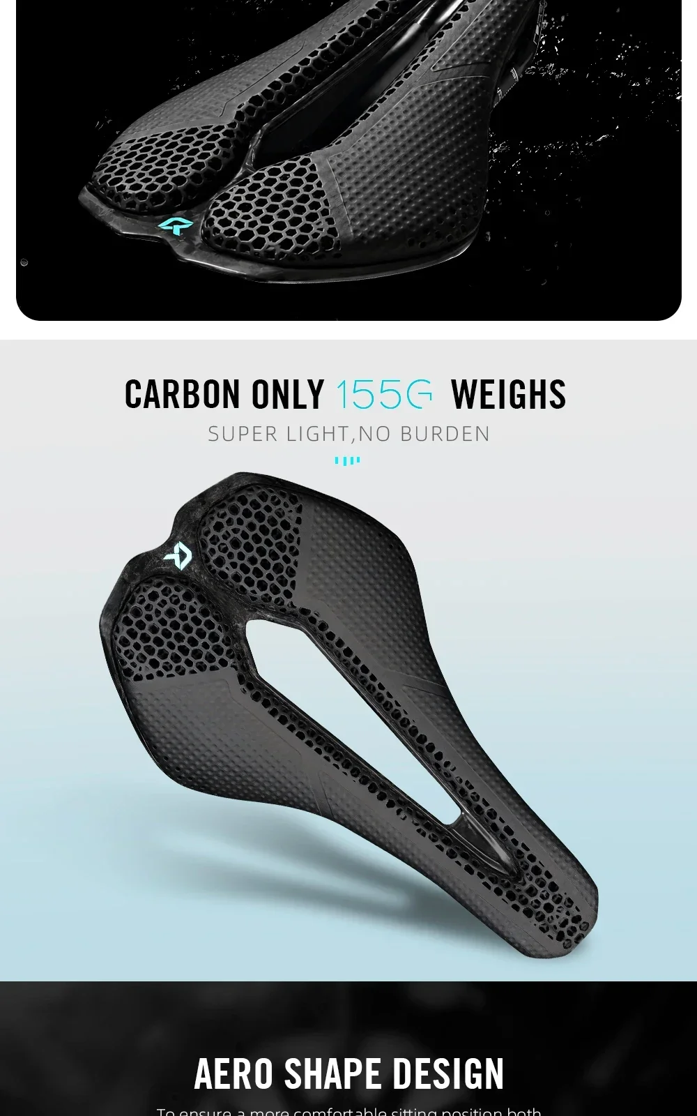 RYET 3D/EVA Carbon-Sattel 126-170g 255x143mm 7x9mm T800-Schienen Cut-Out Ultraleichter Rennrad-MTB-Gravel-Sattel Pro Racing 3D Leichtgewicht – Detail 7