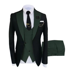 Men Suits 3 Pieces Tailored Best Man Groom Wedding Tuxedo Slim Fit Jacquard Two-color Blazer Jacket  Vest Pants Tuxedo Clothing