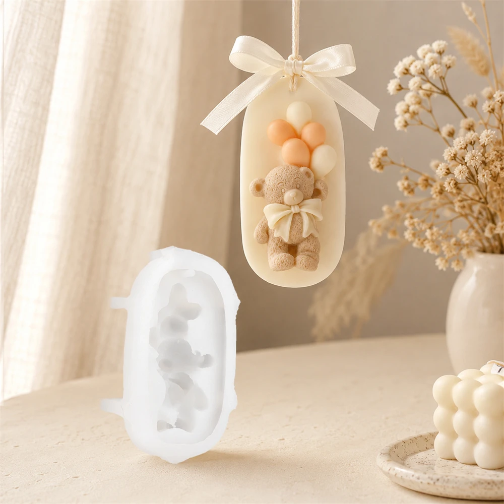3D Teddy Bear Balloon Candle Mold Silicone Hanging Wax Tablet Mold DIY Aromatherapy Pendant Making Supplies Birthday Gift Decor view 6