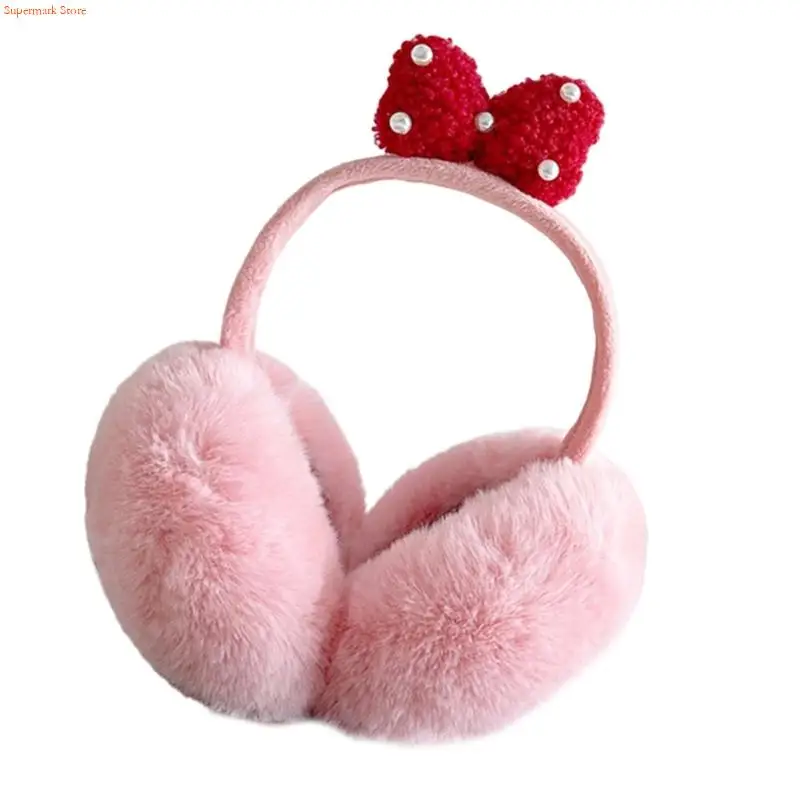 

Q5WE Fashionable Bows Design Ear Warmers Soft Plush Lining Winter Accessory