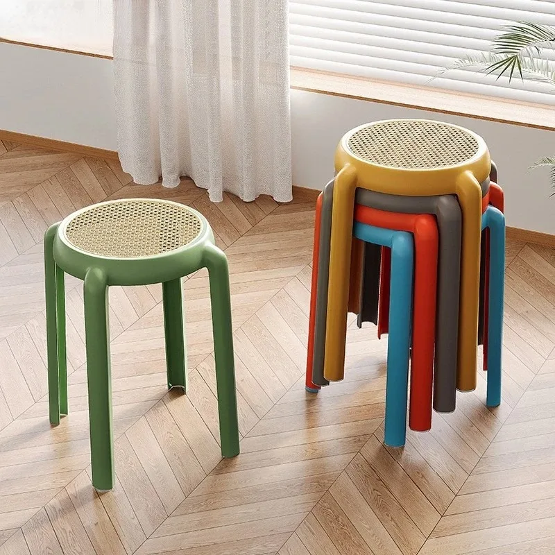 

Nordic Imitation Rattan Stool Plastic Creative Living Room Round Stool Home Kitchen Dining Chairs Outdoor Furniture Customized