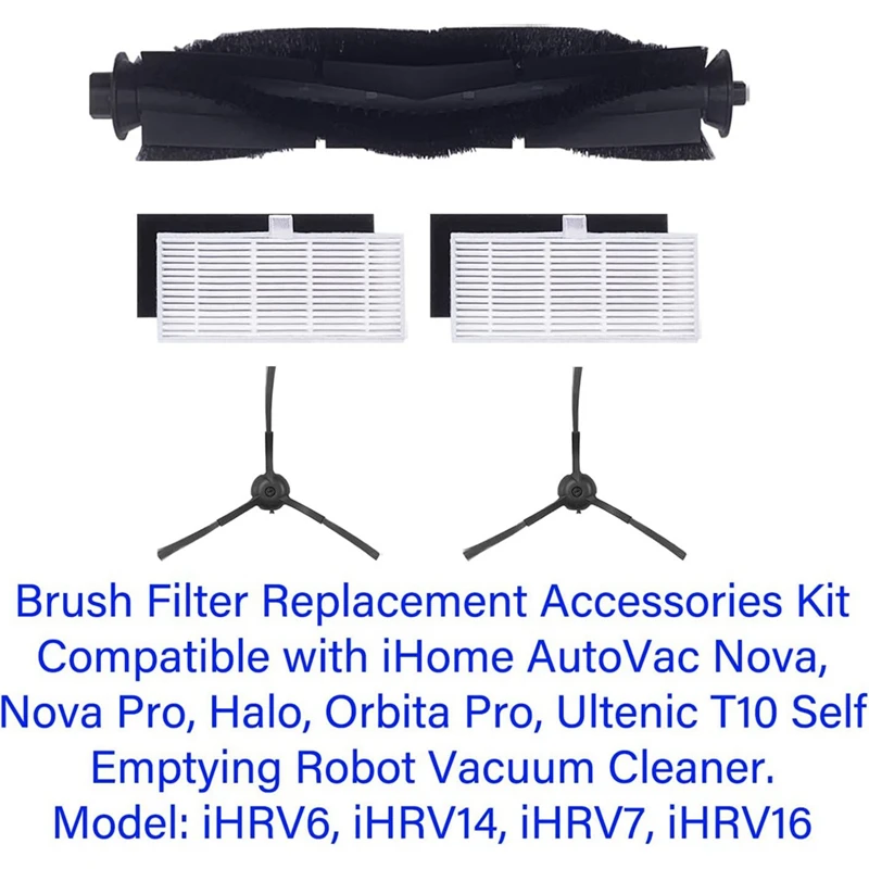 Brush Filters Parts Accessories Kit Fit For Ihome Autovac Nova Self Empty IHRV6-BLK, Ultenic T10 Robot Vacuum