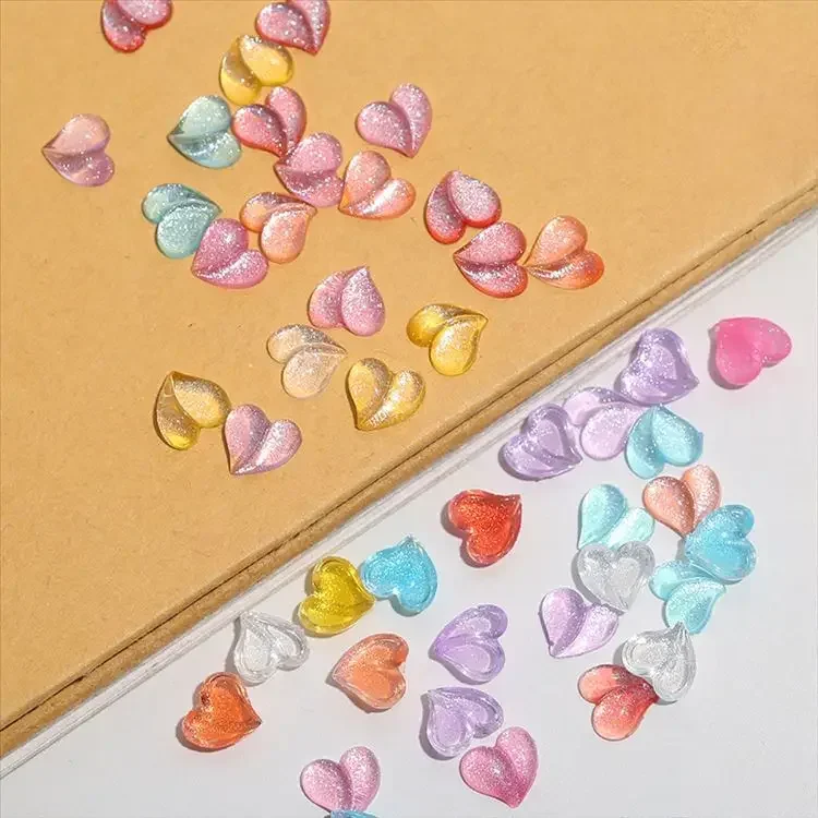 100pcs Colorful Resin Nail Art Decoration Heart Love Shiny Glitter Beach Ornament Nail Charm Jewelry Design Kawaii Accessories