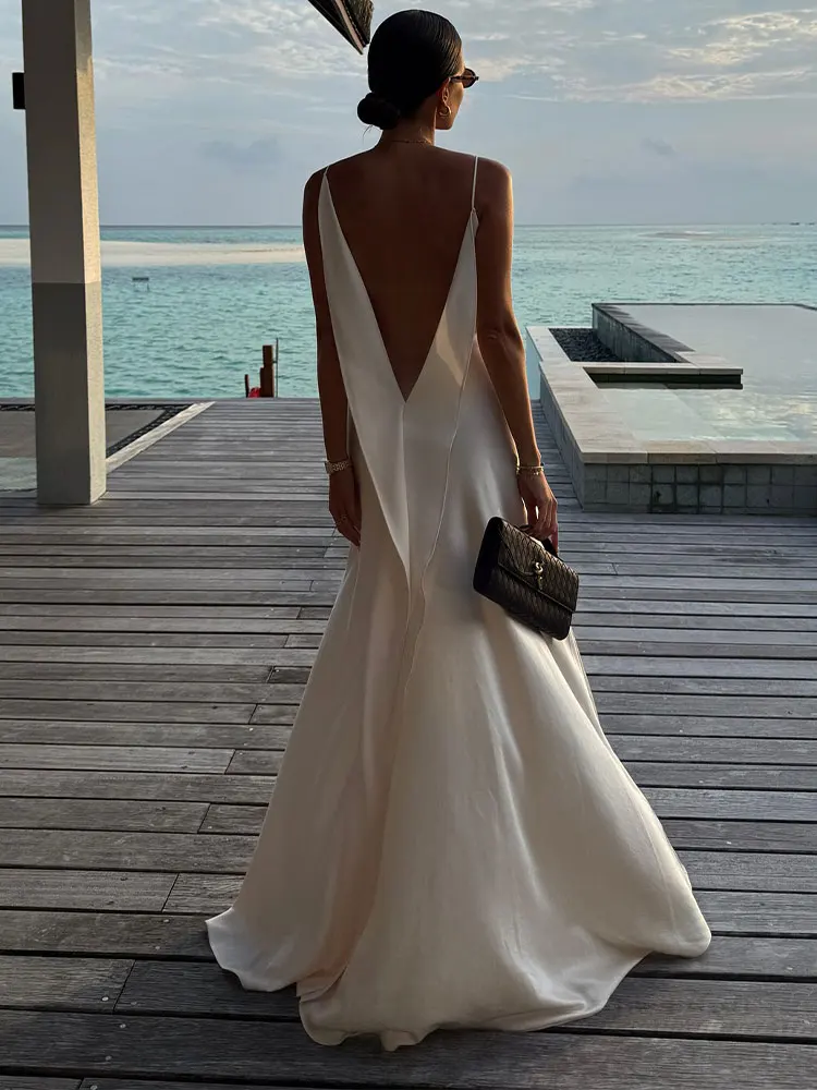 Tief Ausgeschnittenes Seitlich Geschlitztes Langes Kleid Damen Sexy Ärmelloses Rückenfreies Plissiertes Party-Abendkleid Charmantes Damenkleid Vestidos Longo – Detail 17