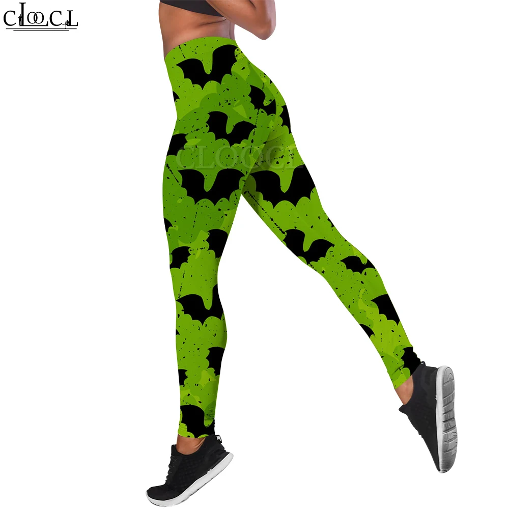 CLOOCL Celana Yoga Legging Wanita Legging 3D Celana Panjang Pinggang Tinggi Wanita Legging Grafis Kelelawar Kartun Lucu Pakaian Halloween