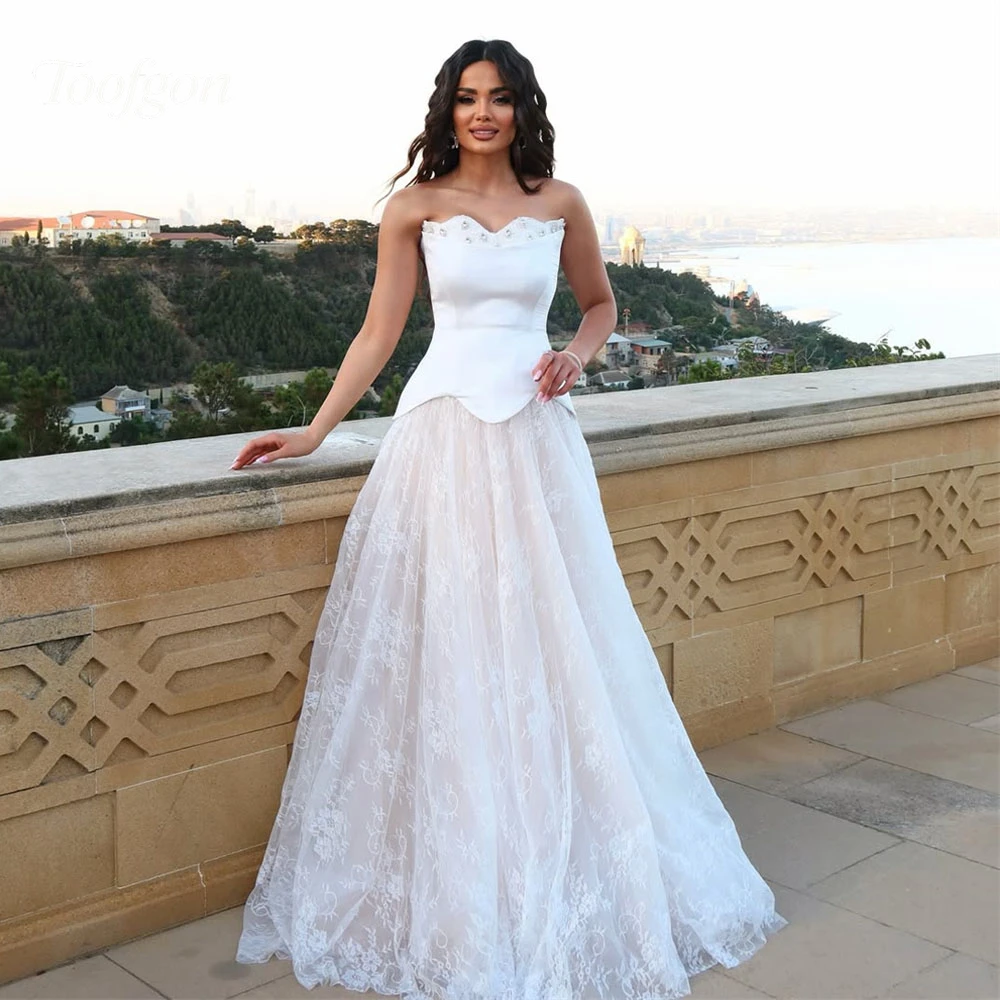 

Toofgon Sweetheart Satin Tulle Lace Evening Dresses Beaded Long Customized Women Prom Dress Special Outfits Formal Party Gowns