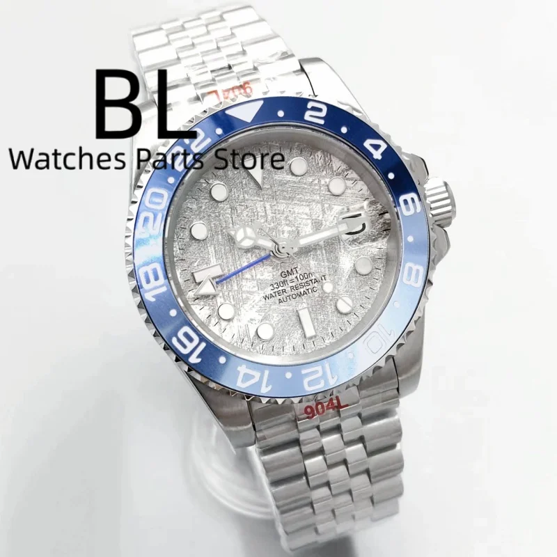 BLIGER 40mm Meteorite Modello Quadrante Orologio Per Gli Uomini Nuovo Curvo NH34 GMT Relogio Masculino Gradiente Blu Lunetta Inserto Vetro Zaffiro