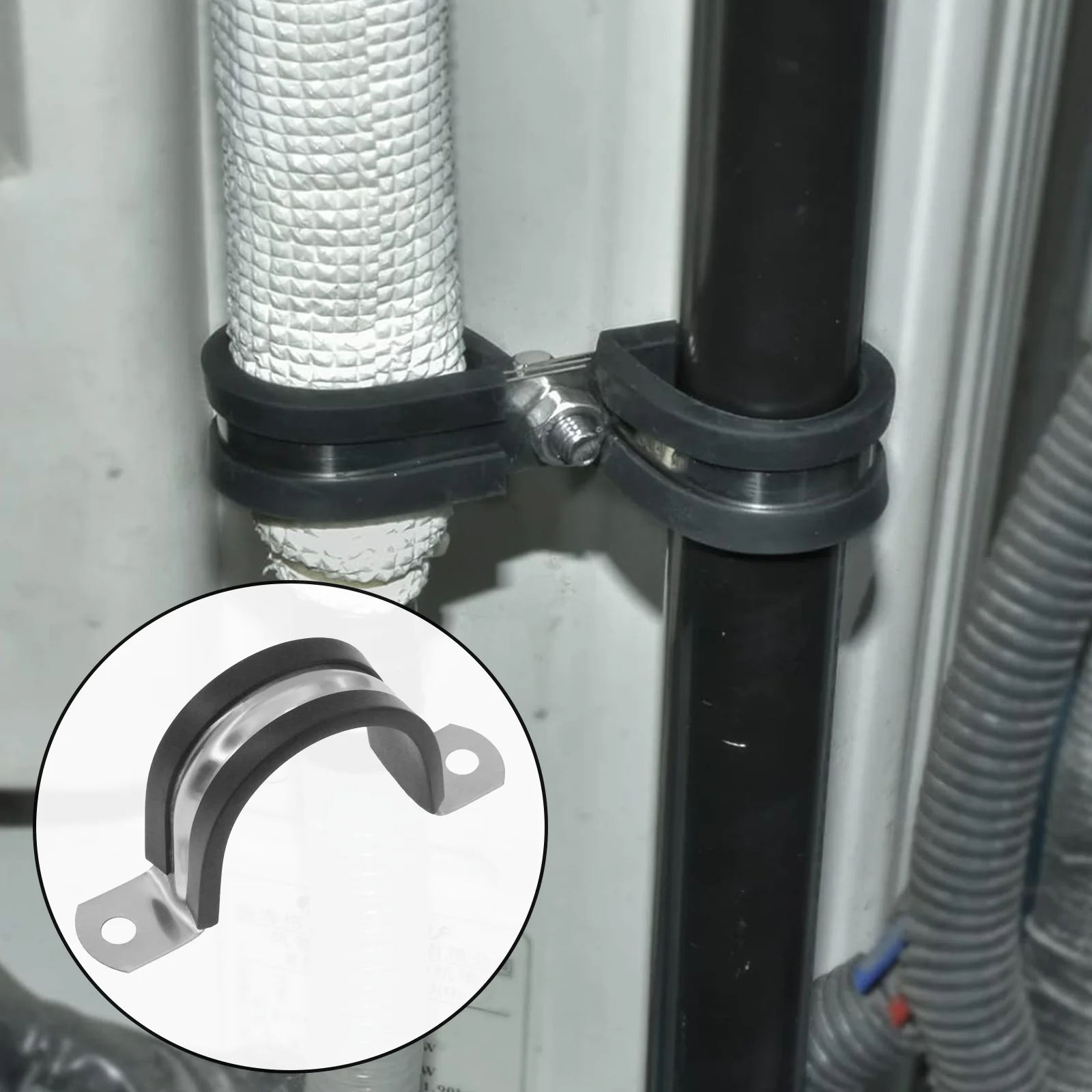 304 Stainless Steel Heavy Duty U-Tube Strap Clamps, Rubber Insulated 2-Hole Saddle Riding Clip Hose Cable Fasteners, 5-100mm