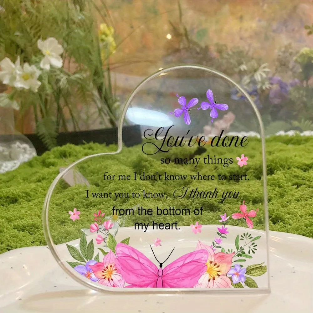 Watercolor Wildflower Butterfly Thank You Transparent Acrylic Heart Sign,From The Bottom Of My Heart Gratitude Acrylic Heart Ornament