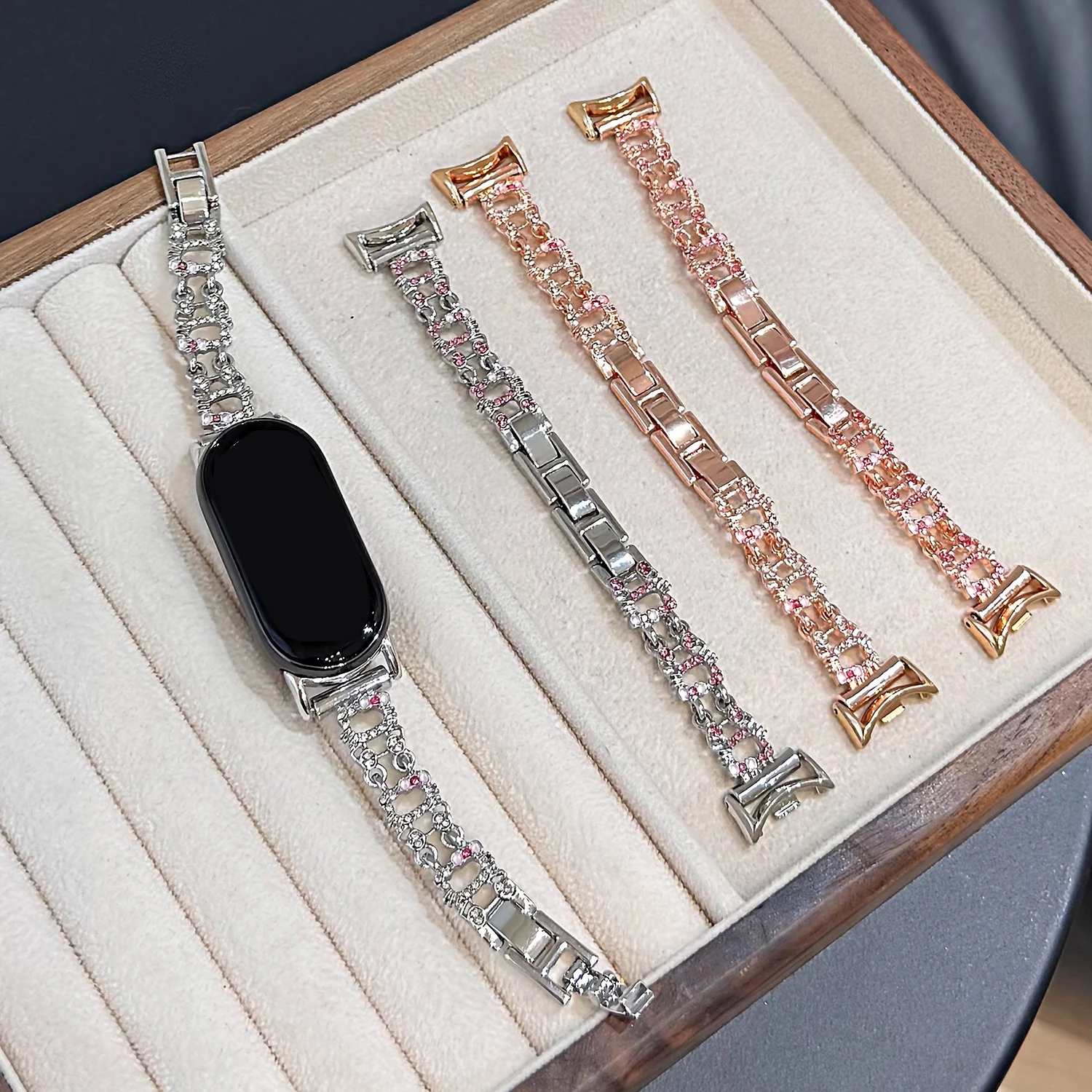 Pulsera de metal de gato de tres diamantes a la moda para pulsera mijo 10 8/9Pro correa de reloj de lujo para reloj de arroz rojo 4/5 universal 18 20 22