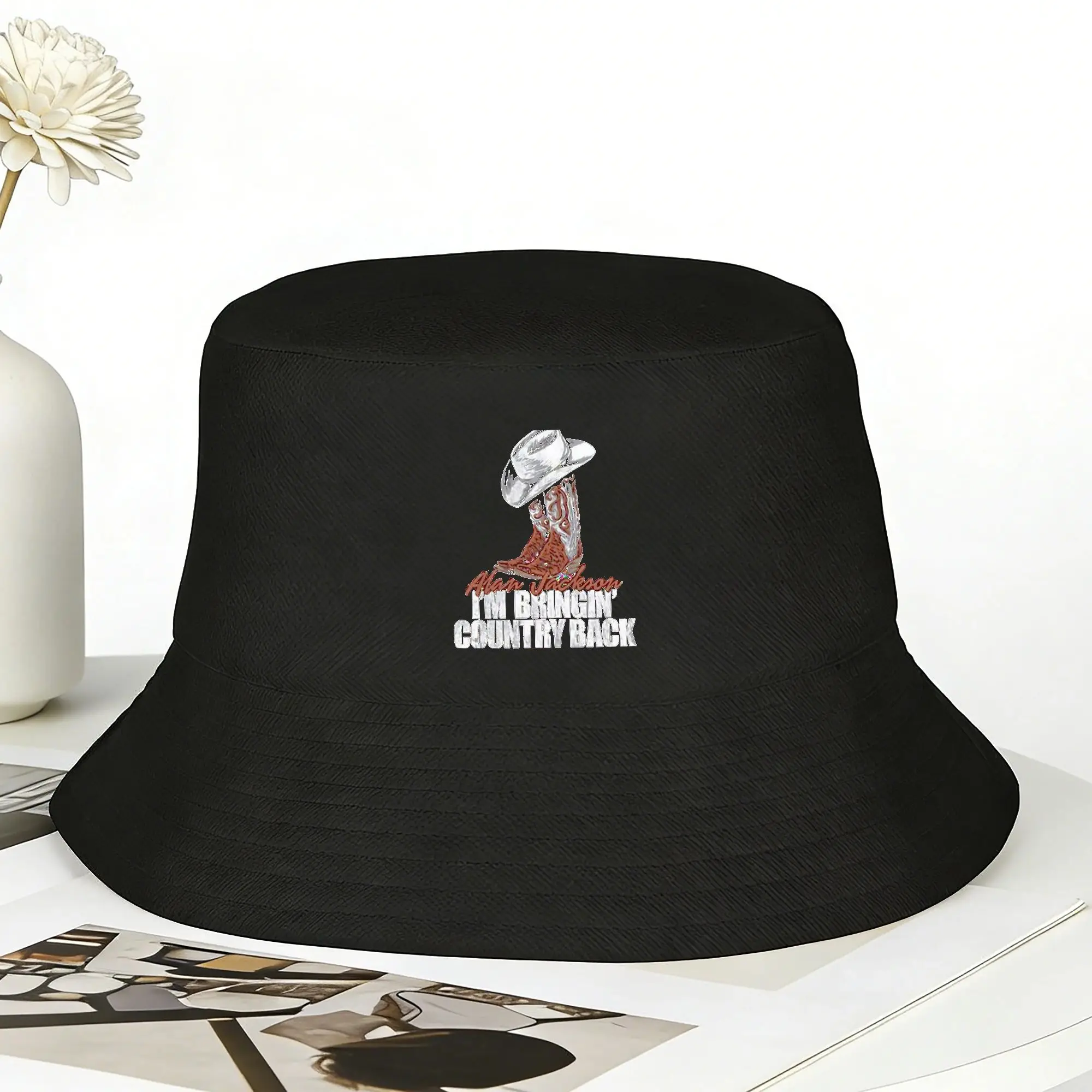 Alan Jackson Bucket Hat For Unisex  Fisherman Hats Fashion Fishing Caps Foldable Harajuku Pattern Sun Hats
