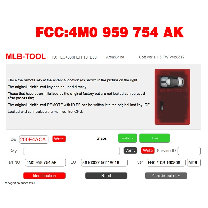 CN008054 MLB Suitable for Audi Q7 original remote control key 3+1buttons 433Mhz 5M chip FCC: 4M0 959 754 AK Keyless GO