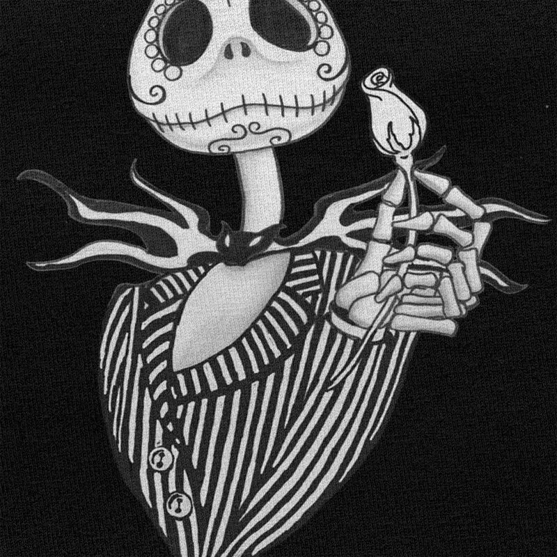 مخصص وسيم جاك Skellington تي شيرت الرجال قصيرة الأكمام القطن تي شيرت عادية المعيشة الهيكل العظمي تي شيرت بلايز الموضة #4