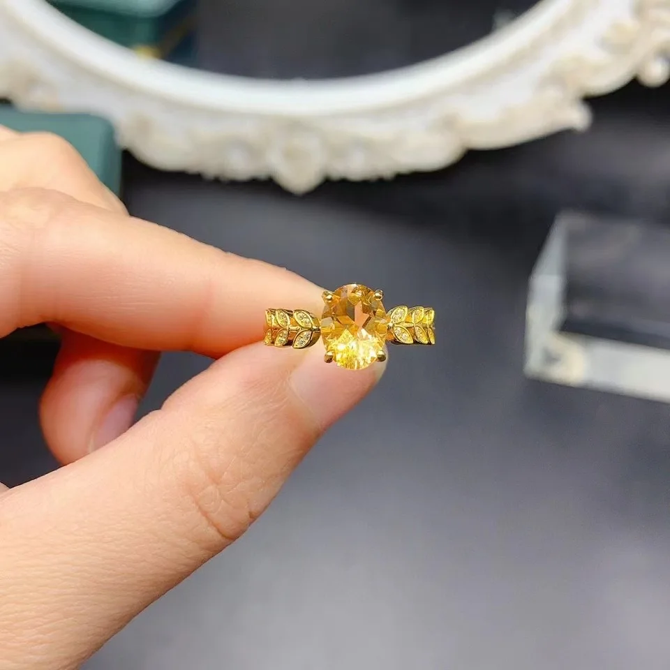 3 Layers 18K Gold Plated 925 Silver Citrine Ring 7mm*9mm 2ct VVS Grade Natural Citrine Jewelry Fashiong Silver Crystal Ring