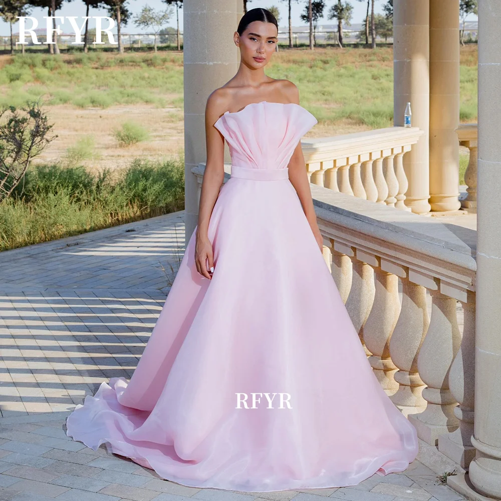 

RFYR Pink Prom Dress High Waist Evening Dress Strapless Party Princess Dress for Fairy فساتين مناسبة رسمية Customized