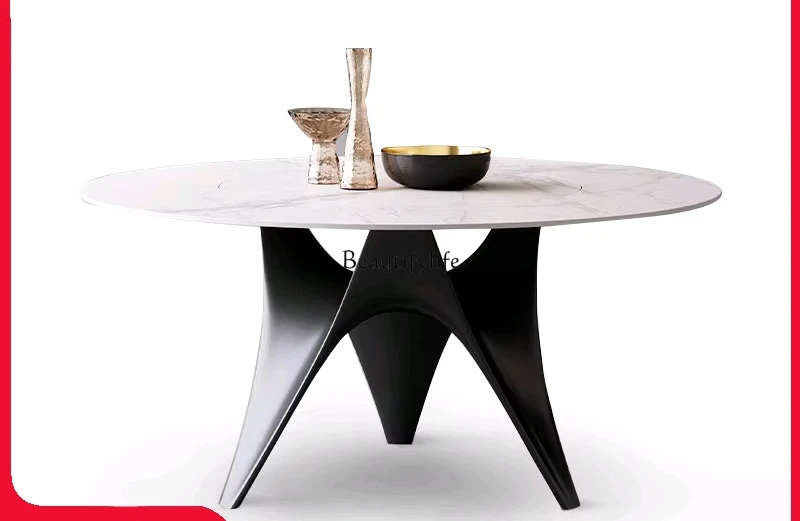 

Slate dining table Built-in turntable large round table dining table