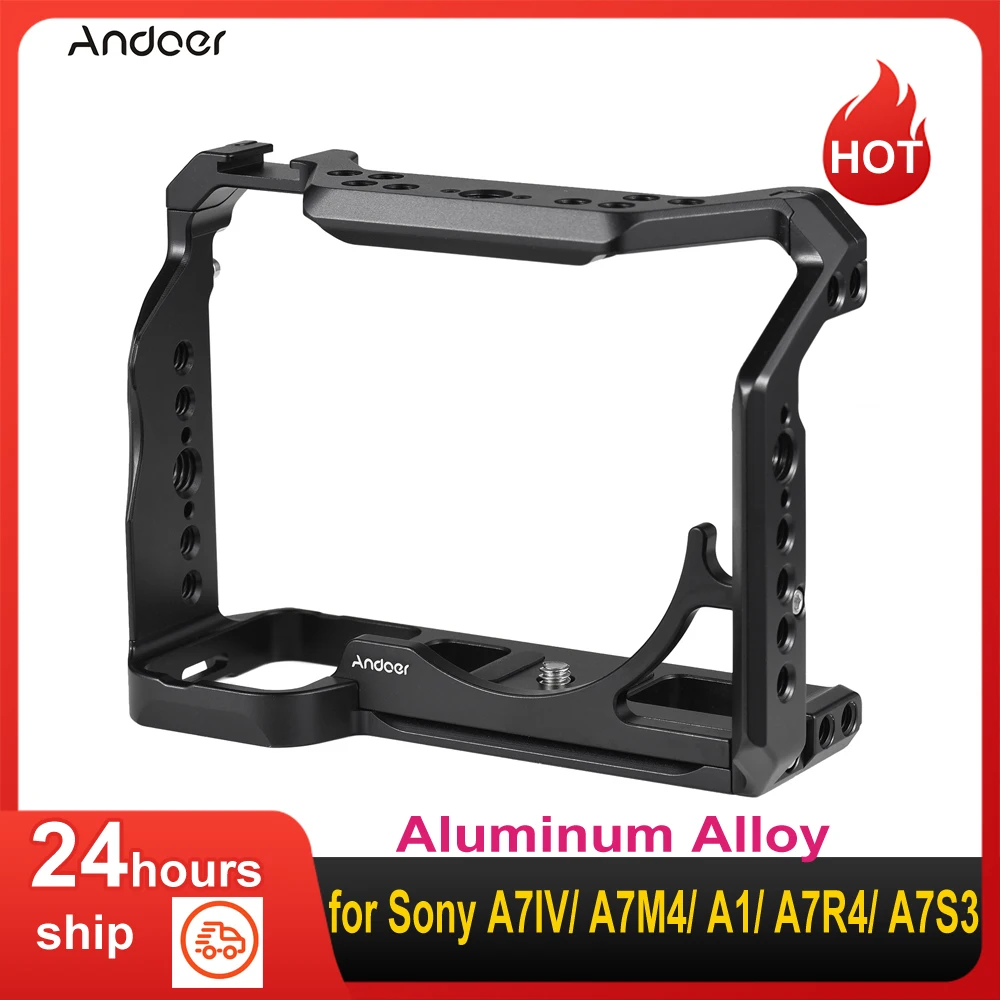 Andoer Camera Cage for Sony A7IV/ A7M4/ A1/ A7R4/ A7S3 Aluminum Alloy Video Cage with Cold Shoe Mounts Numerous 1/4 \