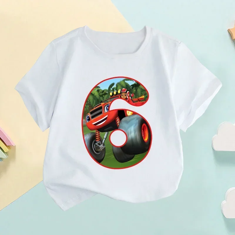 ブレイズ・アンド・ザ・モンスターマシンズ ナンバーキッズ Tシャツ ガールズ服 1歳 2歳 3歳 4歳 5歳 6歳 7歳 8歳 9歳 誕生日 ベビーボーイズ Tシャツ、HKP2688