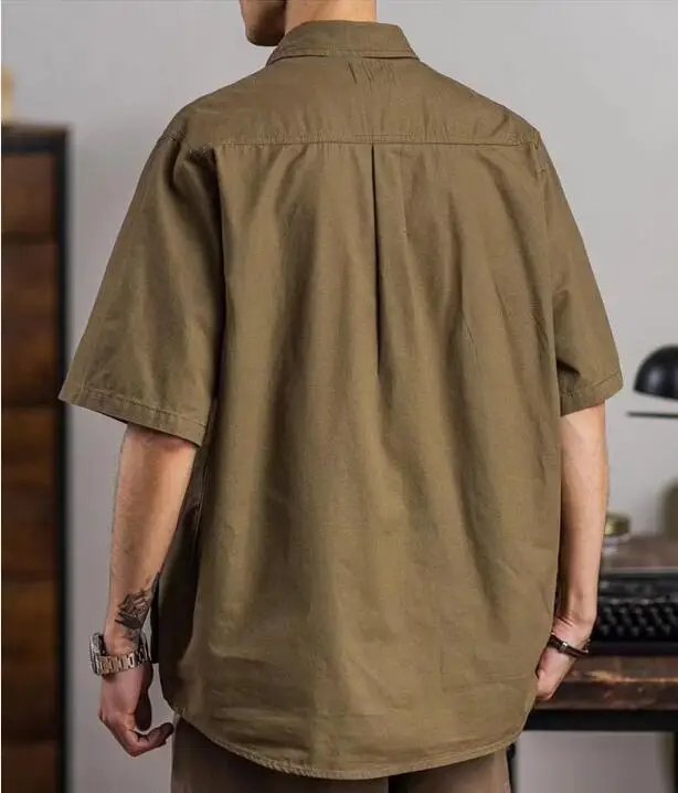 5/4 Sleeve Work Shirt American-Style Elastic Cargo Short-Sleeved Retro Outdoor Multi-Pocket Shirt Four Pocket Shirts Asia Size