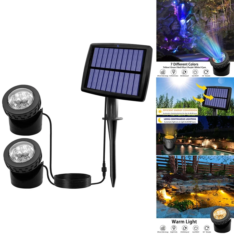 

Solar Pond Spotlights, LED Solar Underwater Lights With Dual Head Waterproof Submarine Landscape Spotlight Lighting