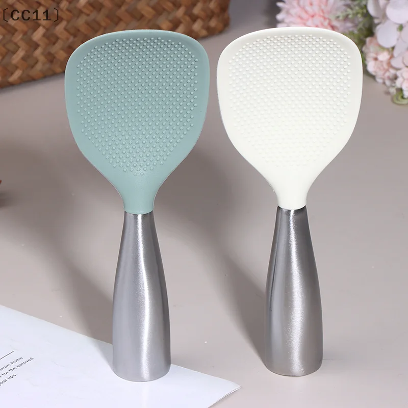 [CC11] 1個 シリコンスプーン ノンスティック調理スプーン ステンレススチールハンドル 火傷防止鍋用ライススプーン 耐久性のあるキッチンガジェット