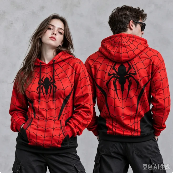 2026-2027 Autumn and Winter New Classic Red and Black Spider Web Sweater, Family Matching , Street Fashion, Halloween