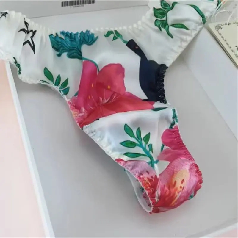 

Ladies' Mulberry Silk Thong Briefs Silk Satin Mid Waist Sexy T Pants Panties Lace Print Silky Smooth Touch Comfortable G-string