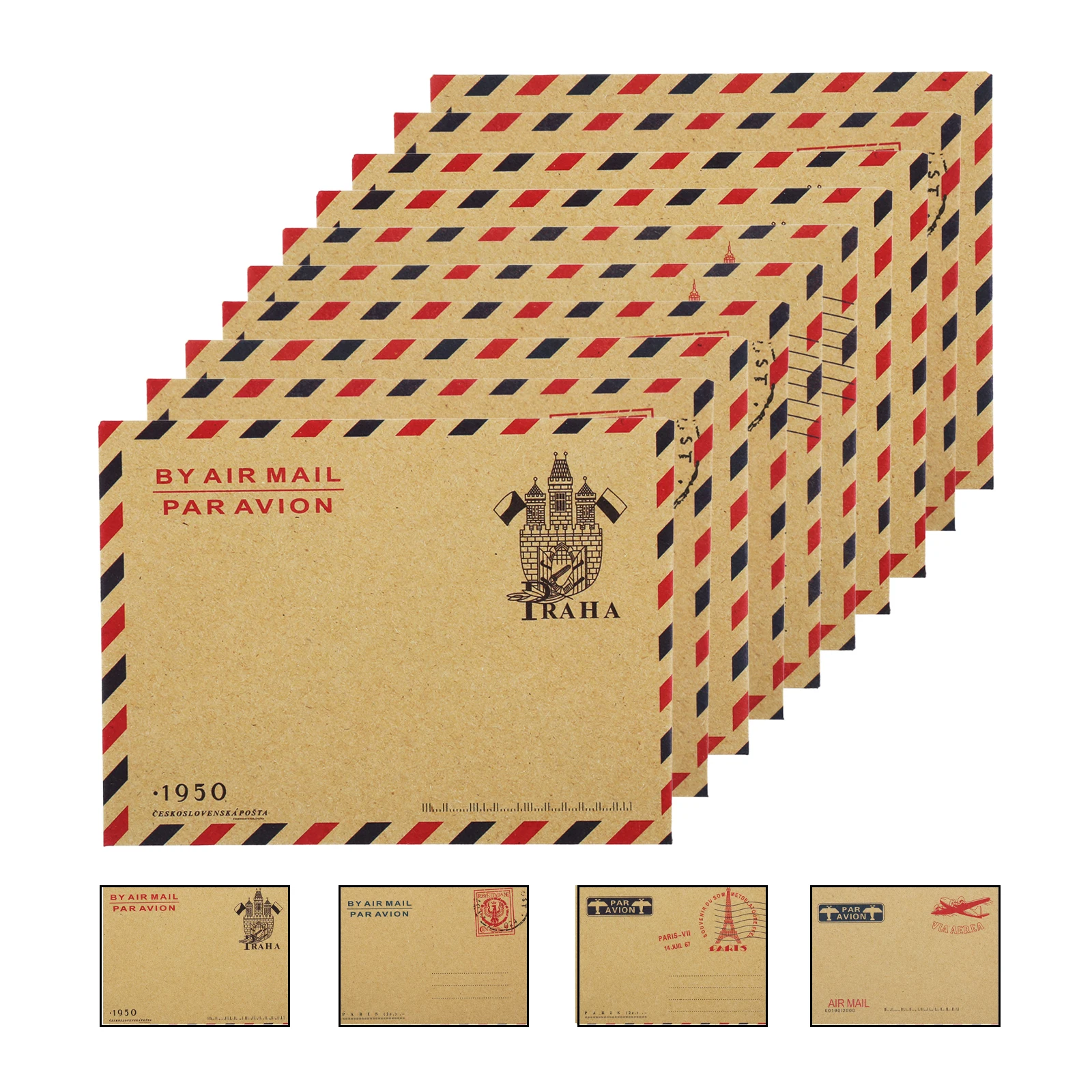 20 pçs mini envelopes de papel retro kraft aleatório praga/italia/londres/paris armazenamento de postagem nome-cartão notas tag convite 10cm/4in