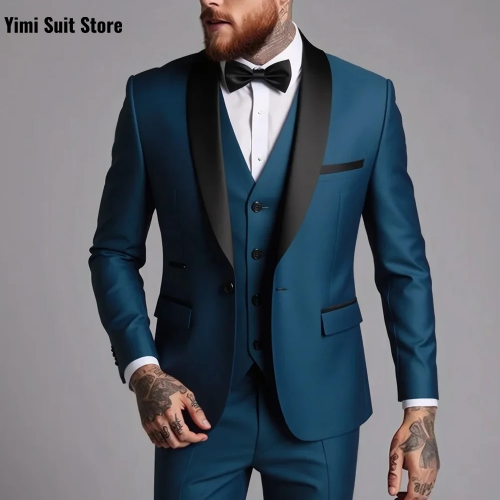 Nuovo vestito da uomo Griglia di moda 3 pezzi Smoking da lavoro Sposo Un petto Banchetto Abbigliamento maschile Abiti da festa di nozze Giacca + Pantaloni