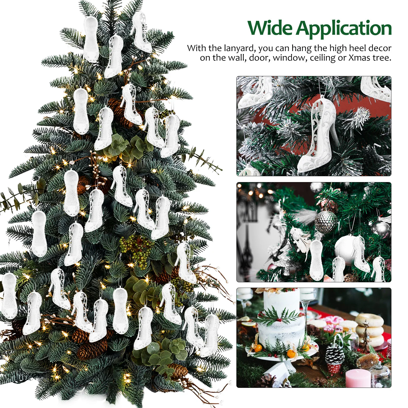 

24Pcs Elegant High Heel Pendants for Christmas Tree Party Decoration Hanging Ornament for Door Window Ceiling Display