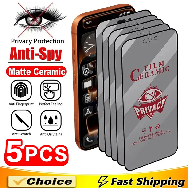 

5Pcs Privacy Ceramic Film For iPhone 17 Pro Max Air 11 12 13 14 15 16 PRO MAX Plus XS X XR Matte or HD Anti-Spy Screen Protector