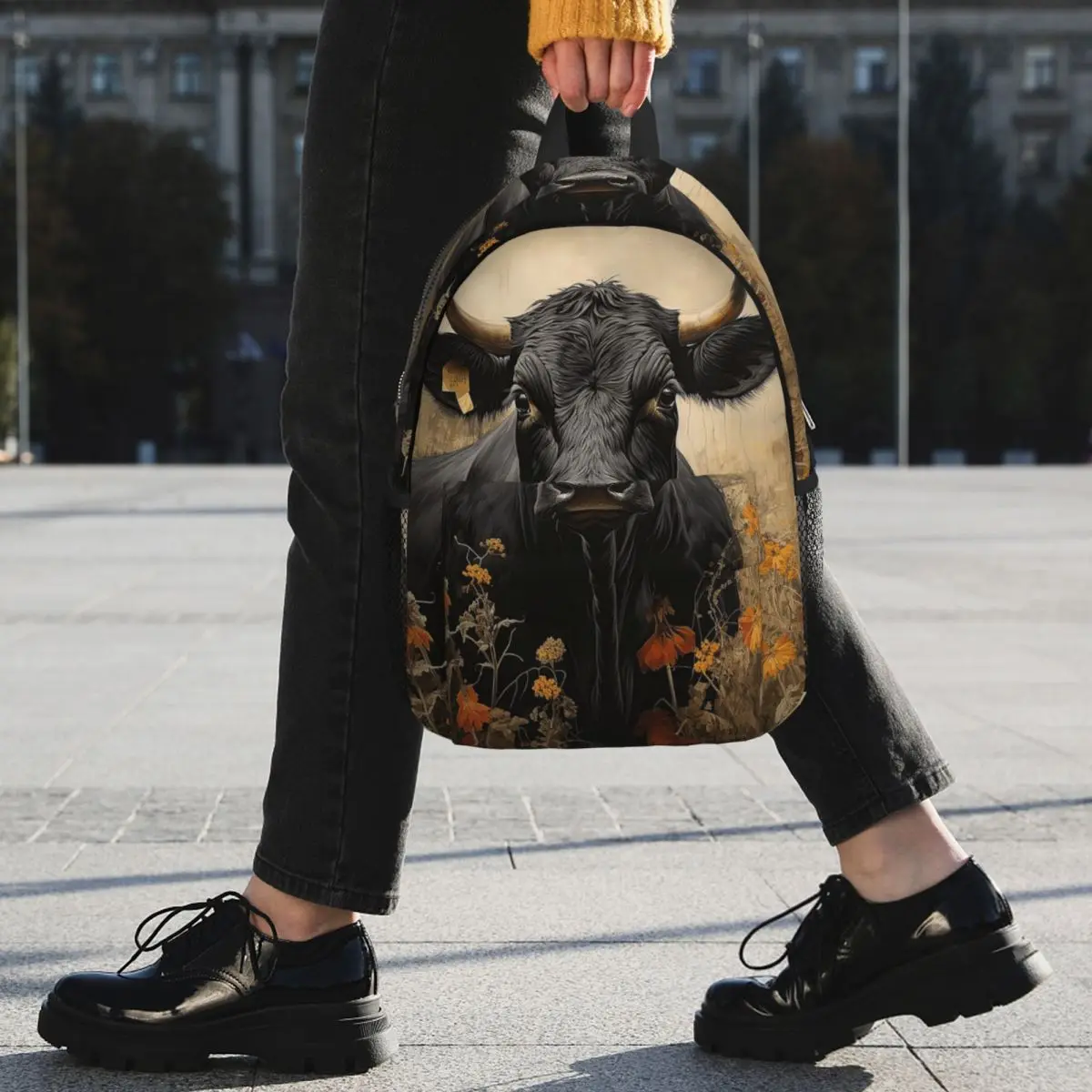 Cattle Realistic Oil Painting Print Backpack Student BookBag Children School Bag Computer Shoulder Bags for Men Women