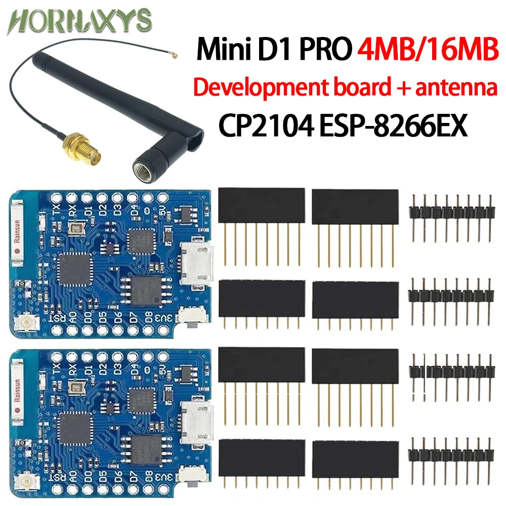 WEMOS D1 Mini Pro 4M 16M Bytes External Antenna Connector NodeMCU Based ESP8266 CP2104 CH9102 WIFI Development Board + Antenna