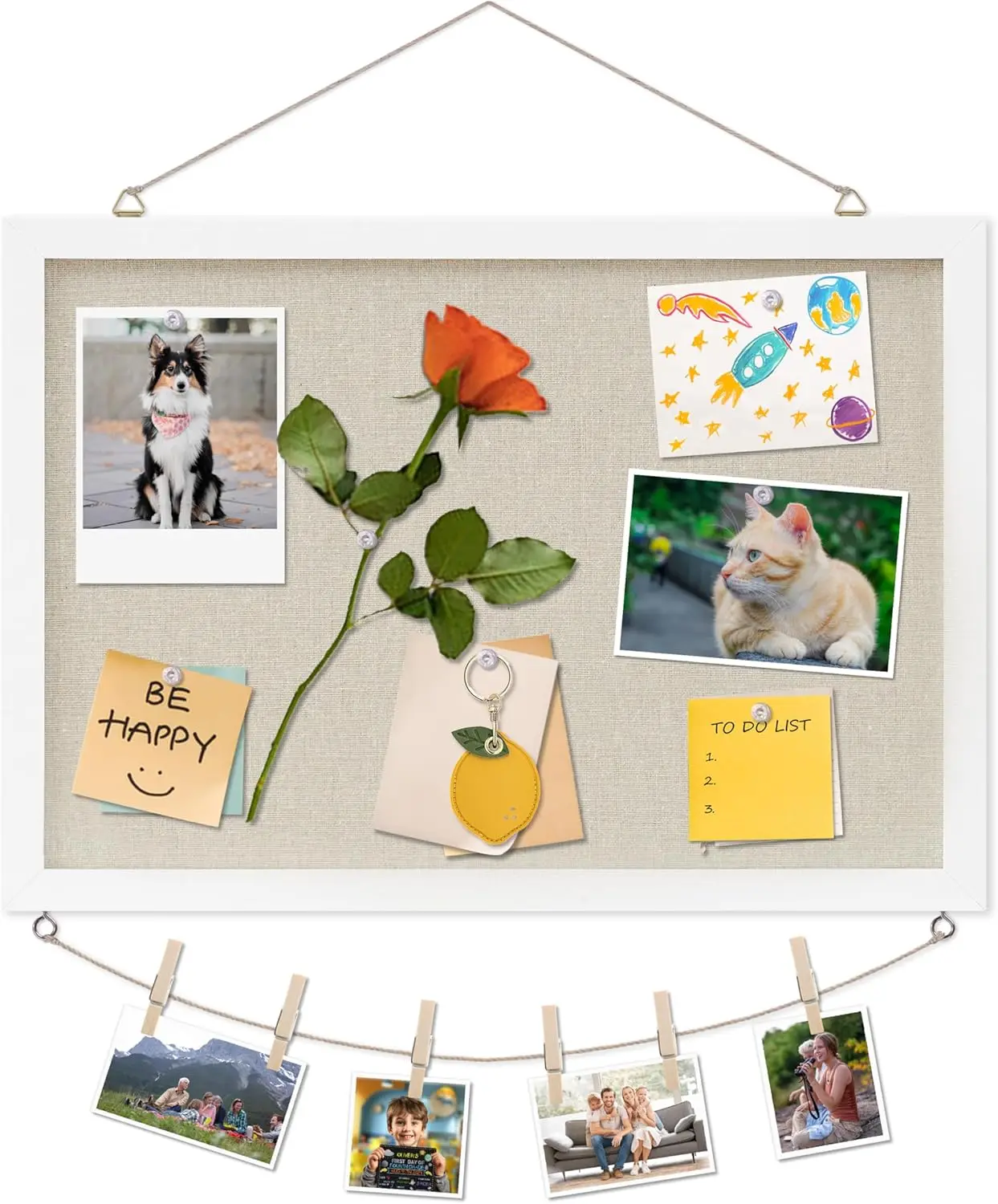 Linen White Cork Board 17x12 inch, Hanging Bulletin Board for Home Office School Message Board
