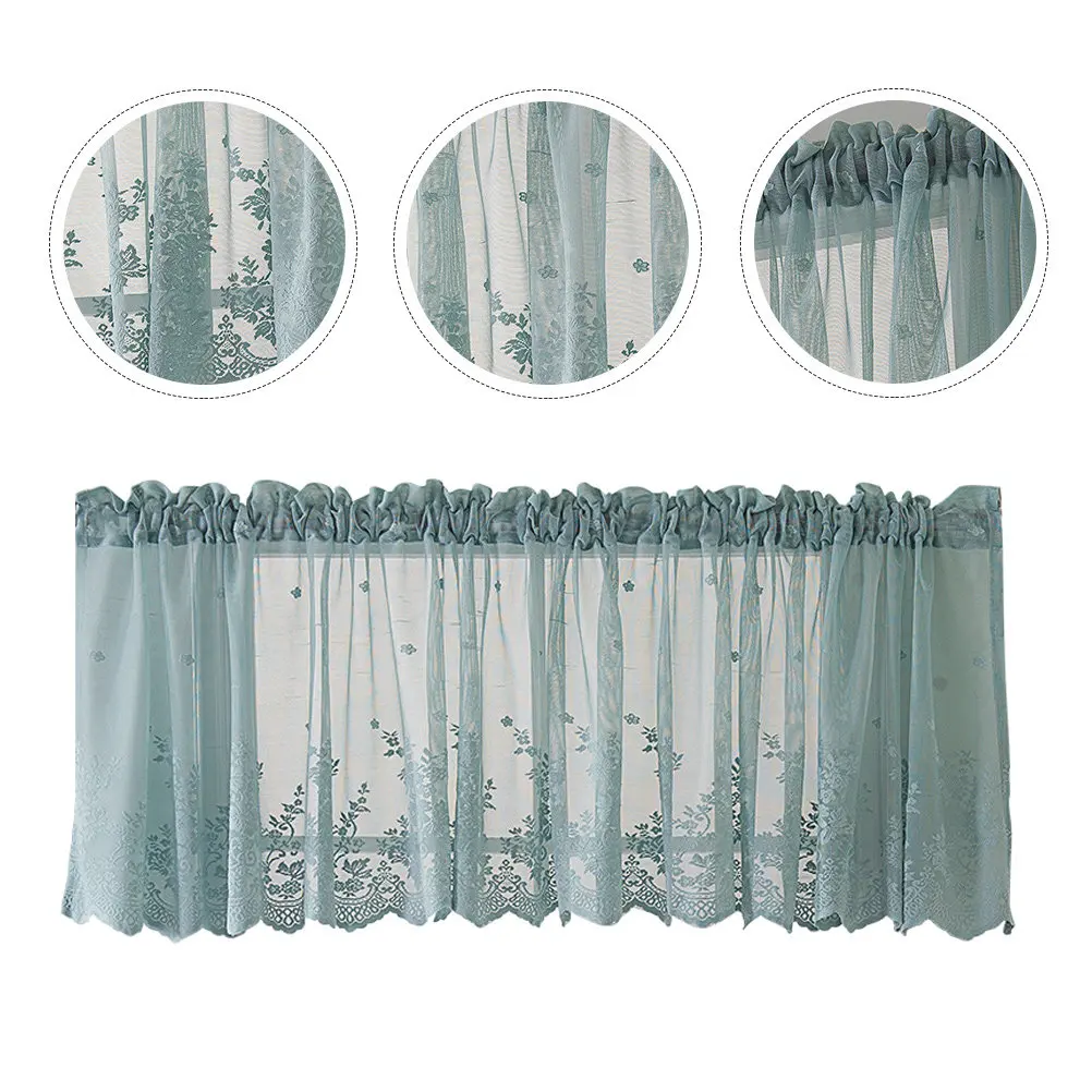 1Pcs Lace Cafe Curtain Elegant Semi Lace Short Curtain Half Embroidery Window Valance for Living Room Bedroom Office