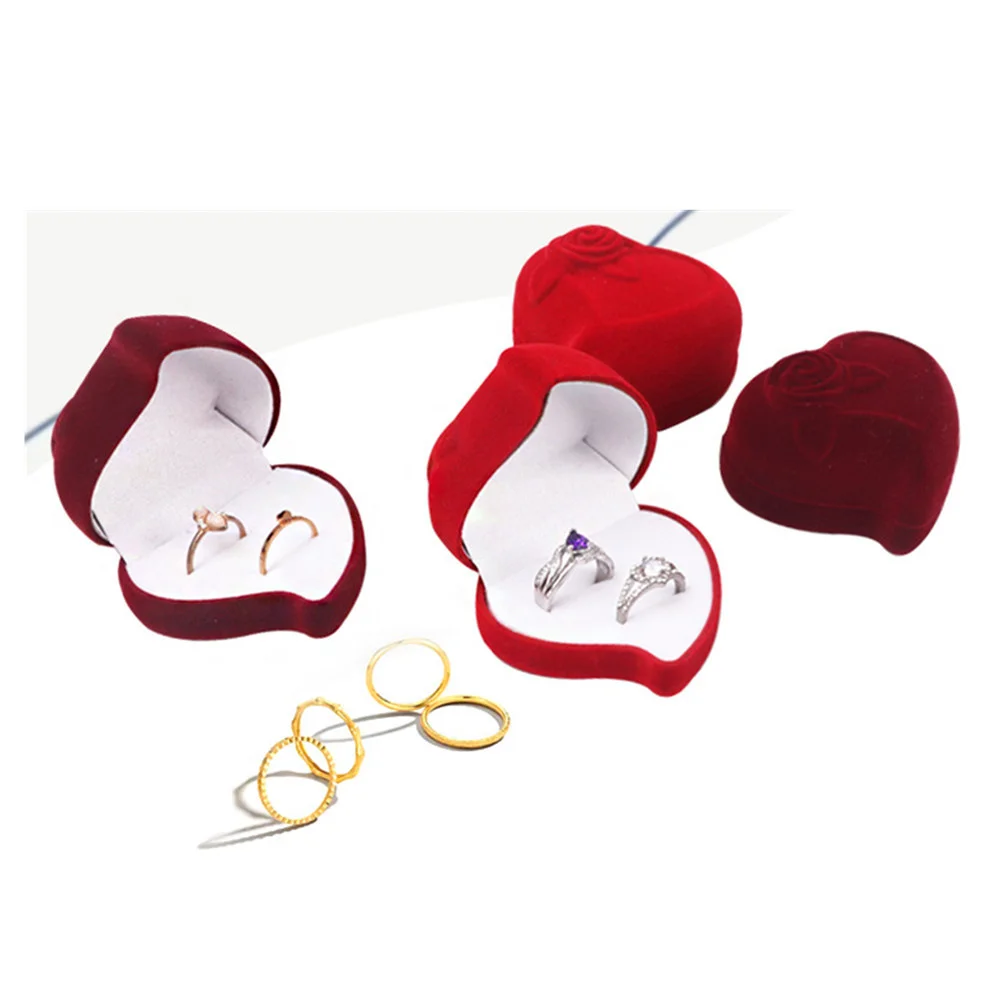 Heart-Shaped Jewelry Packaging Box Velvet Flower Wedding Gift Earrings Double Ring Brooch Cufflinks Pendant Storage Organizer