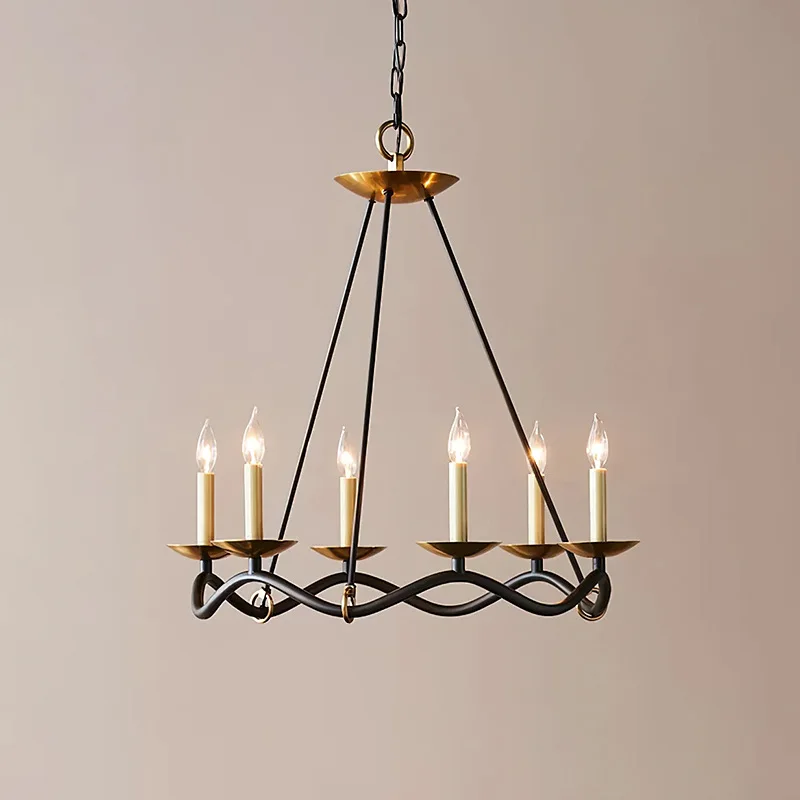

Wave-shaped all-copper dining room chandelier American simple atmosphere bedroom study light designer stairwell lamp