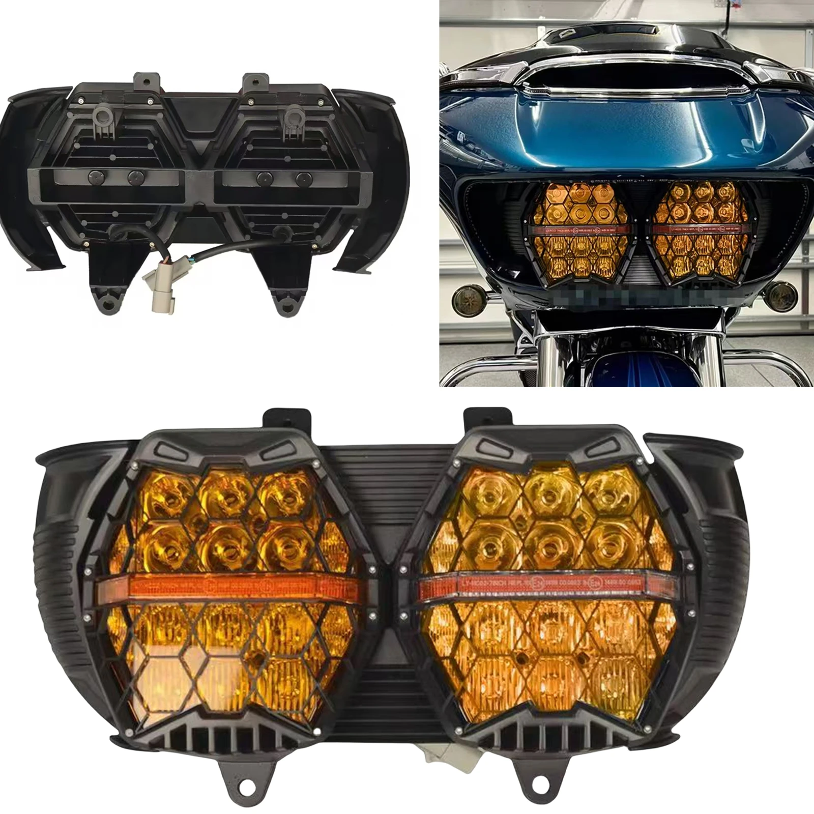 

For Harley Davidson Road Glide FLTRX FLTRXS 2015-23 Honeycomb Style Motorcycle LED Headlight Front Head Light Lamp DRL Headlamp