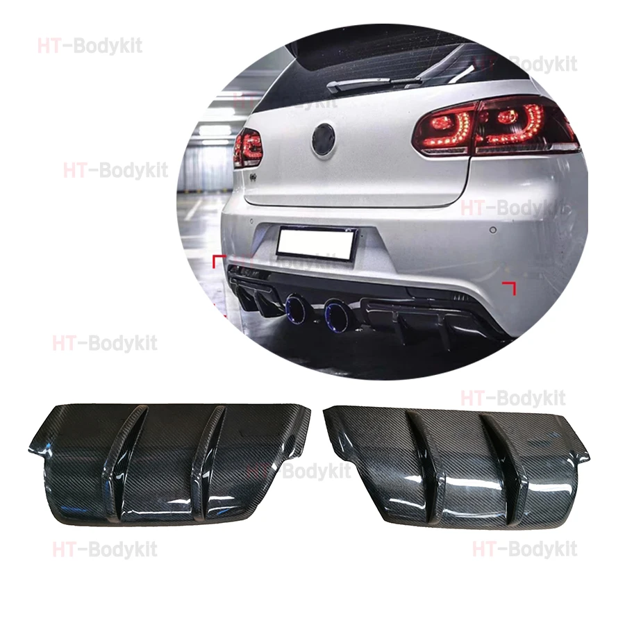 

2PCS OSIR Style Carbon Fiber Car Rear Bumper Lip Diffuser Spoiler Parts For Volkswagen VW Golf 6 MK6 R20 2010-2013